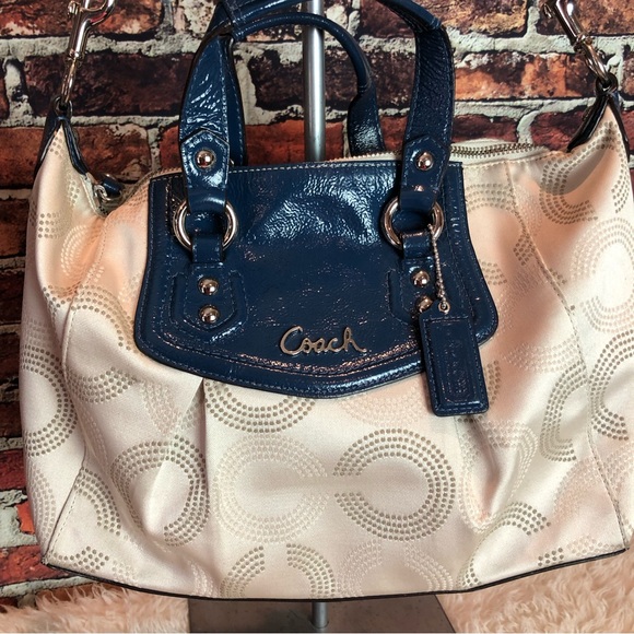 Coach Ashley Op Art Satchel F20027 in Khaki and Cobalt - Picture 2 of 15